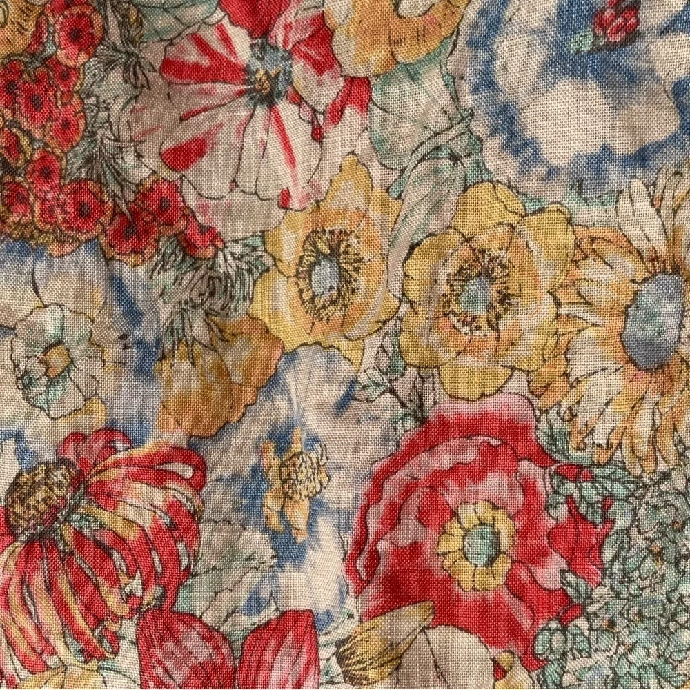 J. Crew Floral Shirt Men's Sz L 100% Linen Camp Collar Button Up Short Sleeve